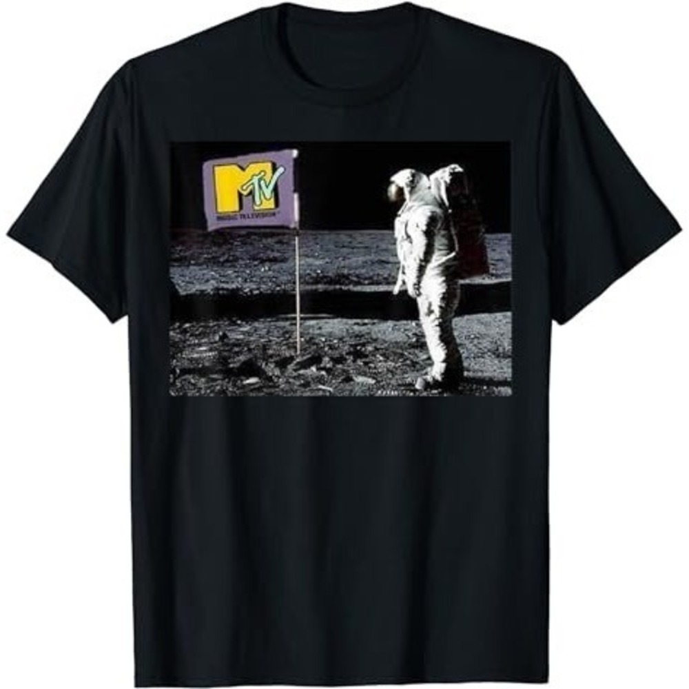 Mtv Man On The Moon Logo Flag Graphic Short Sleeve Tshirt